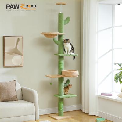 Show full view: PAWZ Road 87 to 100-in Adjustable Polyester Floor-to-Ceiling Cactus Cat Tree with 4.1-in Robust Scratcher, Green slide 3 of 9