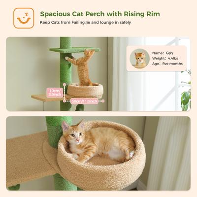 Show full view: PAWZ Road 87 to 100-in Adjustable Polyester Floor-to-Ceiling Cactus Cat Tree with 4.1-in Robust Scratcher, Green slide 4 of 9