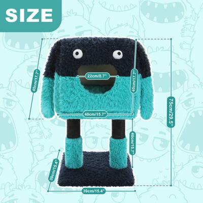 Show full view: PAWZ Road 28-in Polyester 2 in 1 Cartoon-Themed Cat Tree Tower & Condo, Blue, Small slide 4 of 9