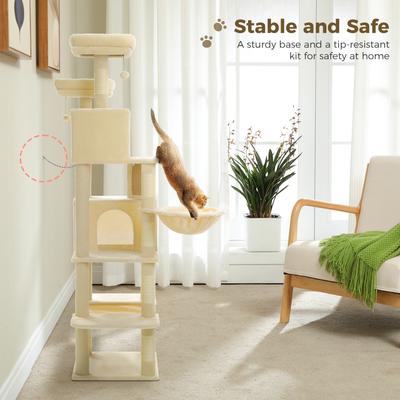 Show full view: PAWZ Road 70.8-in Polyester Tall Cat Tree & 2 Condos, Hammock, Large, Beige slide 8 of 9