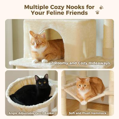 Show full view: PAWZ Road 70.8-in Polyester Tall Cat Tree & 2 Condos, Hammock, Large, Beige slide 6 of 9