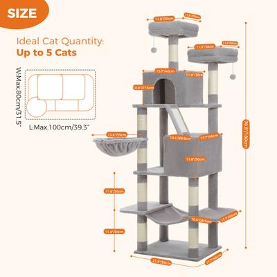 Show full view: PAWZ Road 70.8-in Polyester Tall Cat Tree & 2 Condos, Hammock, Large, Gray slide 2 of 9