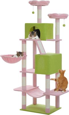 Show full view: PAWZ Road 70.8-in Polyester Tall Cat Tree & 2 Condos, Hammock, Large, Pink slide 2 of 9