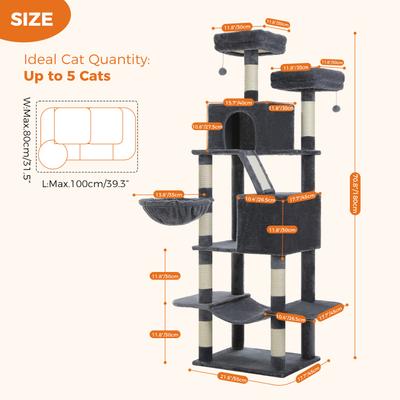 Show full view: PAWZ Road 70.8-in Polyester Tall Cat Tree & 2 Condos, Hammock, Large, Dark Gray slide 2 of 9