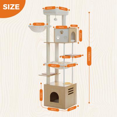 Show full view: PAWZ Road 75-in Tall Polyester Cat Tree & 2 Condos with Food Station & Large Hammock, Beige slide 3 of 10