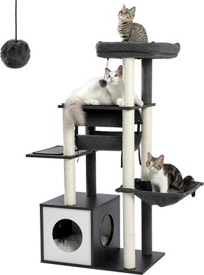 Show full view: PAWZ Road 52-in Polyester Modern Cat Tree & Condo with Fully Sisal Covered Scratching Posts, Gray slide 7 of 8