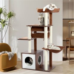 PAWZ Road 52-in Polyester Modern Cat Tree & Condo with Fully Sisal Covered Scratching Posts, Brown