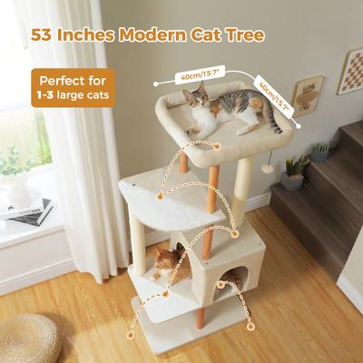Show full view: PAWZ Road 53-in Polyester Wood Cat Tree & Large Perch, Condo, Medium, Beige slide 3 of 8