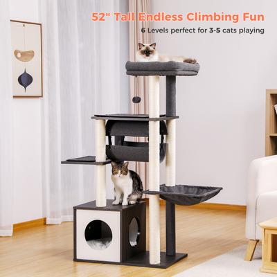 Show full view: PAWZ Road 52-in Polyester Modern Cat Tree & Condo with Fully Sisal Covered Scratching Posts, Gray slide 5 of 8