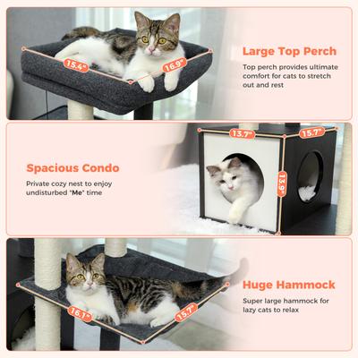 Show full view: PAWZ Road 52-in Polyester Modern Cat Tree & Condo with Fully Sisal Covered Scratching Posts, Gray slide 3 of 8