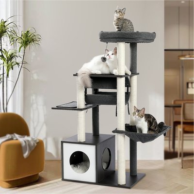 PAWZ Road PAWZ Road 52-in Polyester Modern Cat Tree & Condo with Fully Sisal Covered Scratching Posts, Gray