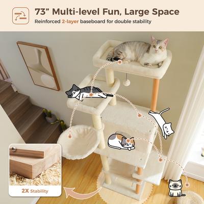 Show full view: PAWZ Road 73-in Polyester Wood Cat Tree & Perch, Condo, Beige, Large slide 7 of 10