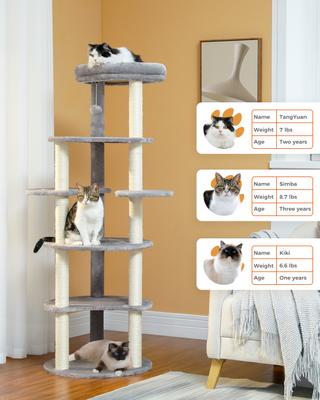 Show full view: PAWZ Road Indoor 61-in Tall Polyester Cat Tree Tower, Large, Gray slide 5 of 10