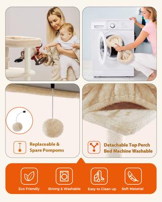 Show full view: PAWZ Road Indoor 61-in Tall Polyester Cat Tree Tower, Large, Beige slide 8 of 10