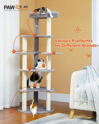 Show full view: PAWZ Road Indoor 61-in Tall Polyester Cat Tree Tower, Large, Gray slide 2 of 10