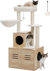 PAWZ Road 50-in Polyester Cat Tree with Litter Box Enclosure & 2 Condos, Beige slide 2 of 8