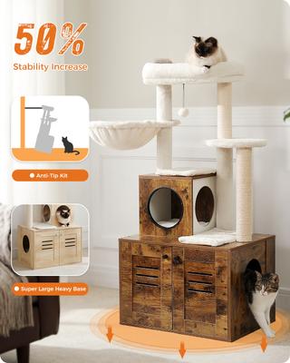 Show full view: PAWZ Road 50-in Polyester Cat Tree with Litter Box Enclosure & 2 Condos, Brown slide 6 of 9