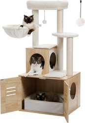 PAWZ Road 50-in Polyester Cat Tree with Litter Box Enclosure & 2 Condos, Beige