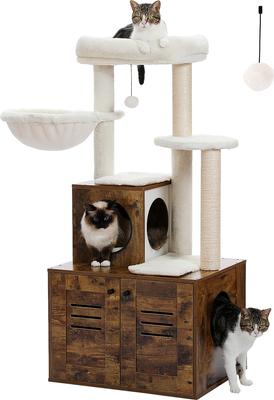 Show full view: PAWZ Road 50-in Polyester Cat Tree with Litter Box Enclosure & 2 Condos, Brown slide 8 of 9