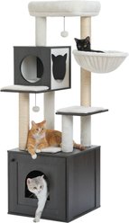 PAWZ Road 57.5-in Polyester Wood Cat Tree Tower with Litter Box Enclosure & 2 Condos, Medium, Black slide 1 of 8