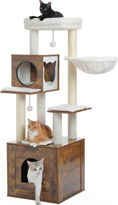 Show full view: PAWZ Road 57.5-in Polyester Wood Cat Tree Tower with Litter Box Enclosure & 2 Condos, Medium, Brown slide 8 of 9