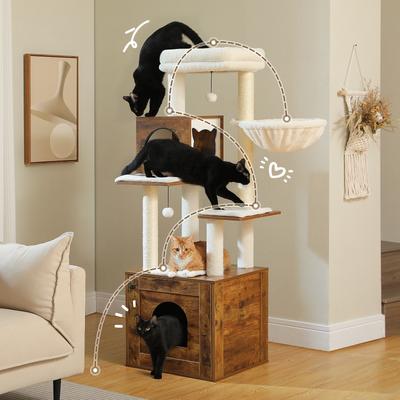 Show full view: PAWZ Road 57.5-in Polyester Wood Cat Tree Tower with Litter Box Enclosure & 2 Condos, Medium, Brown slide 5 of 9
