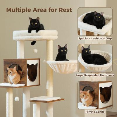 Show full view: PAWZ Road 57.5-in Polyester Wood Cat Tree Tower with Litter Box Enclosure & 2 Condos, Medium, Brown slide 6 of 9