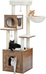 PAWZ Road 57.5-in Polyester Wood Cat Tree Tower with Litter Box Enclosure & 2 Condos, Medium, Brown