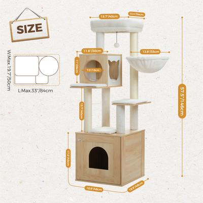 Show full view: PAWZ Road 57.5-in Polyester Wood Cat Tree Tower with Litter Box Enclosure & 2 Condos, Medium, Beige slide 3 of 9