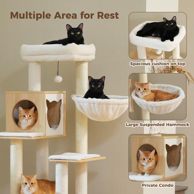 Show full view: PAWZ Road 57.5-in Polyester Wood Cat Tree Tower with Litter Box Enclosure & 2 Condos, Medium, Beige slide 4 of 9