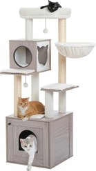 PAWZ Road 57.5-in Polyester Wood Cat Tree Tower with Litter Box Enclosure & 2 Condos, Medium, Gray slide 2 of 8
