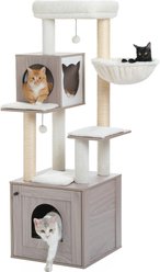 PAWZ Road 57.5-in Polyester Wood Cat Tree Tower with Litter Box Enclosure & 2 Condos, Medium, Gray