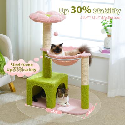 Show full view: PAWZ Road 35-in Polyester Flower Cat Tree with Large Metal Hammock & Condo, Small, Green slide 6 of 9