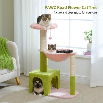 Show full view: PAWZ Road 35-in Polyester Flower Cat Tree with Large Metal Hammock & Condo, Small, Green slide 8 of 9