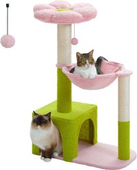PAWZ Road 35-in Polyester Flower Cat Tree with Large Metal Hammock & Condo, Small, Green
