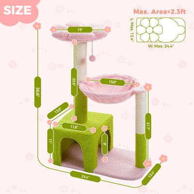 Show full view: PAWZ Road 35-in Polyester Flower Cat Tree with Large Metal Hammock & Condo, Small, Green slide 2 of 9