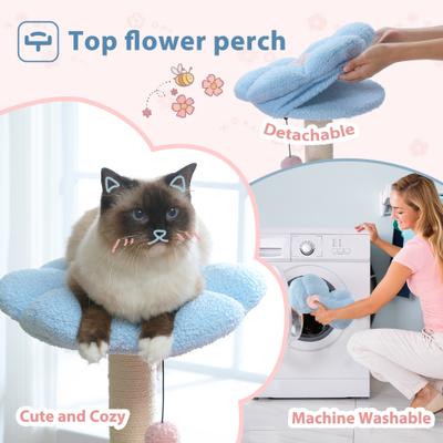 Show full view: PAWZ Road 35-in Polyester Flower Cat Tree with Large Metal Hammock & Condo, Small, Pink slide 5 of 11