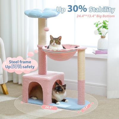 Show full view: PAWZ Road 35-in Polyester Flower Cat Tree with Large Metal Hammock & Condo, Small, Pink slide 6 of 11