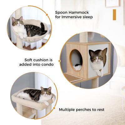 Show full view: PAWZ Road 56.7-in Polyester Wood Cat Tree Tower with Litter Box Enclosure & 2 Condos, Large, Beige slide 5 of 9
