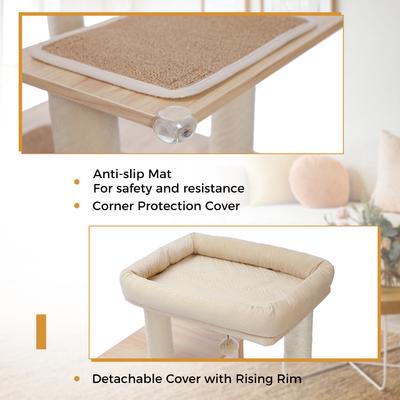 Show full view: PAWZ Road 56.7-in Polyester Wood Cat Tree Tower with Litter Box Enclosure & 2 Condos, Large, Beige slide 4 of 9