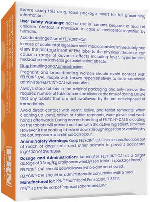 Show full view: Felycin-CA1 (sirolimus delayed-release tablets) for Cats, 0.4-mg, 12 Tablets slide 2 of 8