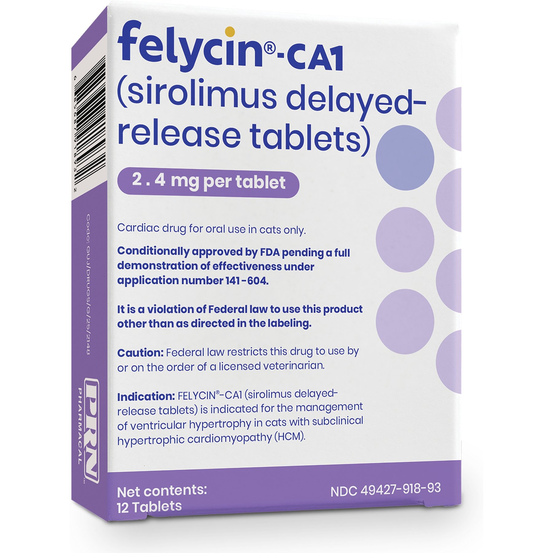 Felycin-CA1 (sirolimus delayed-release tablets) for Cats, 2.4-mg, 24 Tablets