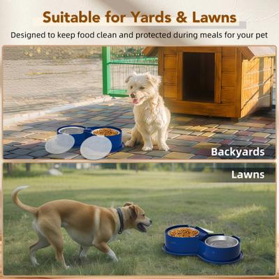 Show full view: UPSKY 304 Metal Dual Food & Water Functional Stainless Steel Anti-Skid Dog & Cat Bowl Set with Lids, Blue slide 9 of 10