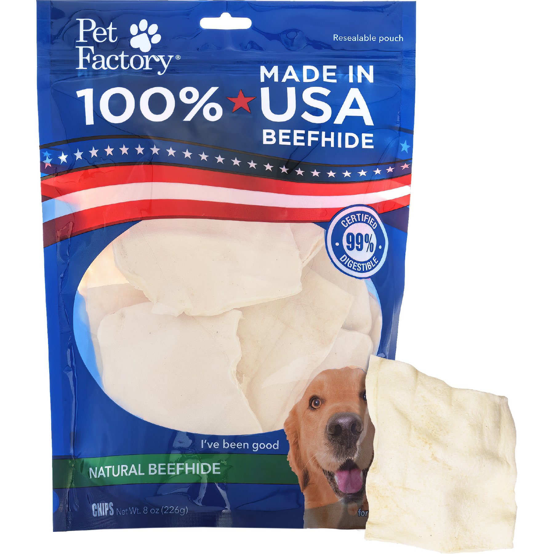 Pet Factory Beefhide Chips Natural Flavored Dog Hard Chews, 8-oz bag