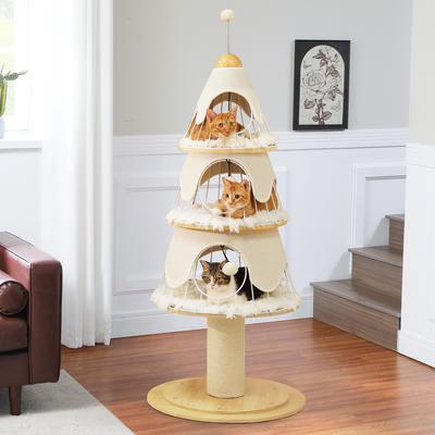 Show full view: PAWZ Road 51.2-in Polyester Modern Cat Tree with Thick Scratch Post & 3 Condos, White slide 8 of 9