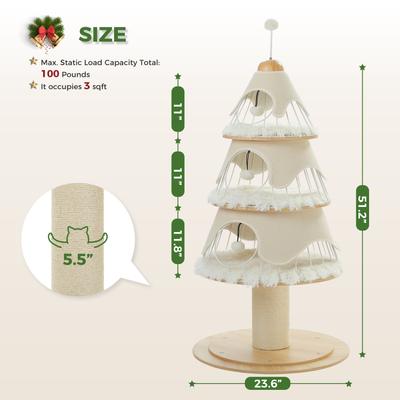Show full view: PAWZ Road 51.2-in Polyester Modern Cat Tree with Thick Scratch Post & 3 Condos, White slide 3 of 9