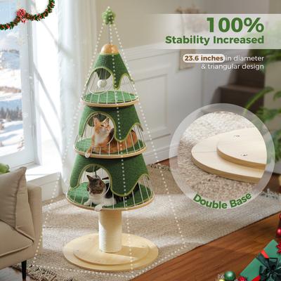 Show full view: PAWZ Road 51.2-in Polyester Modern Cat Tree with Thick Scratch Post & 3 Condos, Green slide 6 of 10