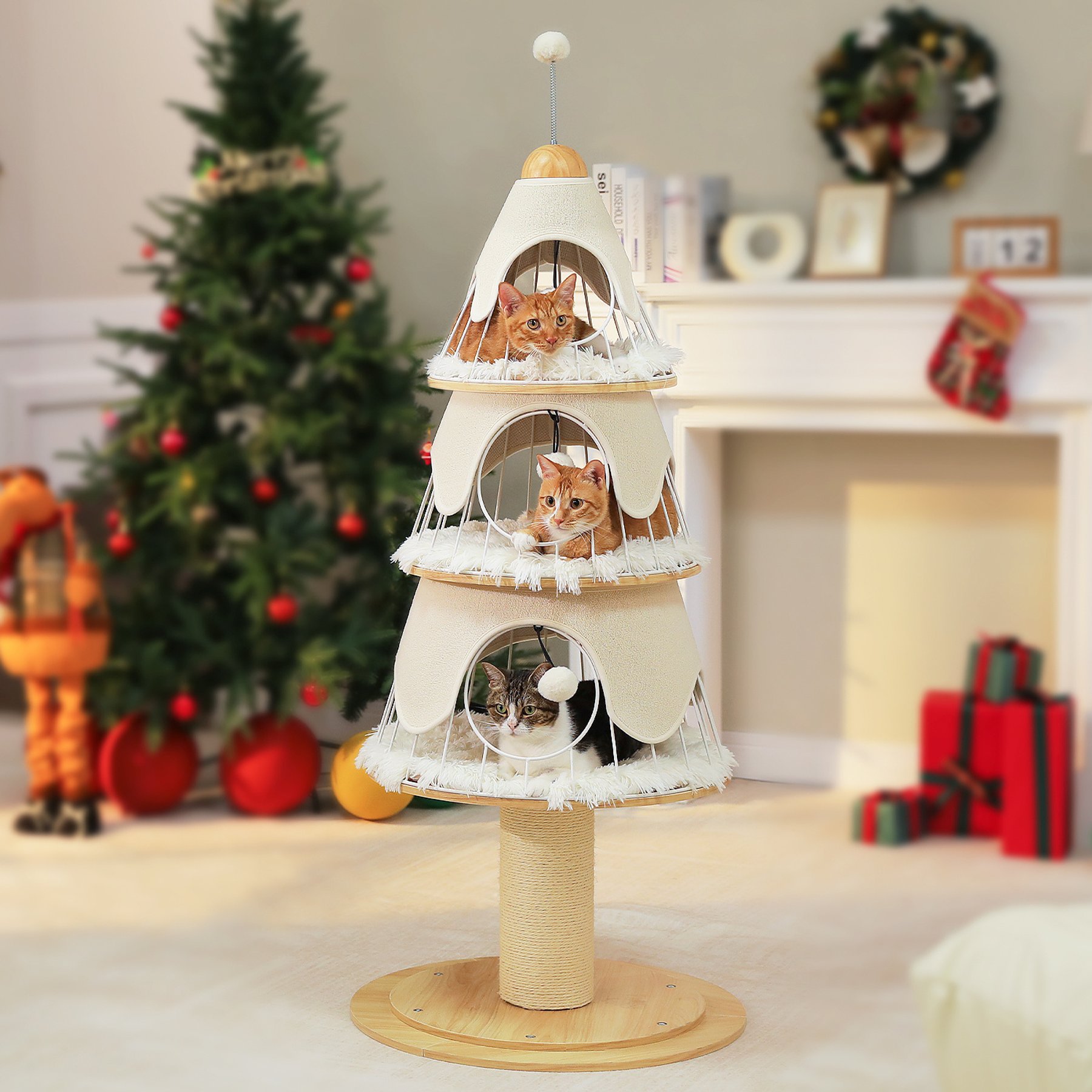 PAWZ Road 51.2-in Polyester Modern Cat Tree with Thick Scratch Post & 3 Condos, White