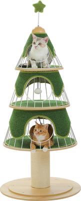 Show full view: PAWZ Road 51.2-in Polyester Modern Cat Tree with Thick Scratch Post & 3 Condos, Green slide 8 of 10