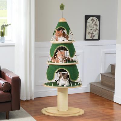 Show full view: PAWZ Road 51.2-in Polyester Modern Cat Tree with Thick Scratch Post & 3 Condos, Green slide 9 of 10